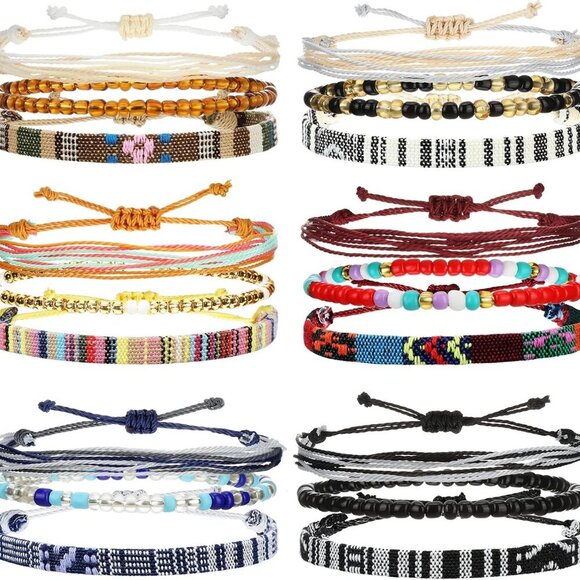 Jewelry - 18 Pcs Boho Surfer Bracelet Anklet Adjustable Beaded Anklets Handmade Braided Br